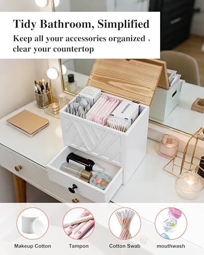 Tampon Holder for Bathroom Decor Feminine Product Organizer With Lid & Drawer Shark Week Box Girl Stuff (1, WHITE) - color: WHITE