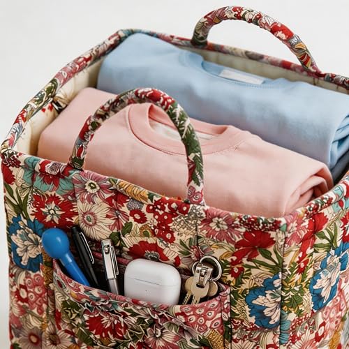 Quilted Laundry Basket with Handles - Multi-Purpose Fabric Storage Basket，Boho Fabric Storage Baskets with Handles for Car, Home & Nursery - Collapsible Square Organizer (Red) - color: Red
