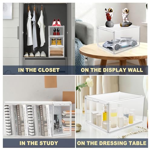 Size 12 Clear Shoe Boxes with Acrylic Magnetic Front Door Plastic Stackable Shoe Organier for Sneaker & Boots Collection, Space-Saving Shoe Storage for Closet Entryway, Bedroom - size: Size 11.5 - 1 Pack