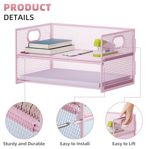 Marbrasse 2 Tier Paper Organizer Letter Tray, Mesh File Organizer with Handle, Paper Sorter Desk Organizer for Home Office Supplies - 2P Pink - color: 2p Pink