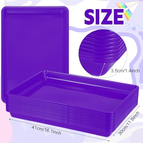 Maitys 15 Pcs Flat Plastic Trays 16.1 x 11.8'' Sensory Storage Paper Tray Stackable Classroom Bins for Office Home Organizer Crafts Supplies(Purple) - color: Purple