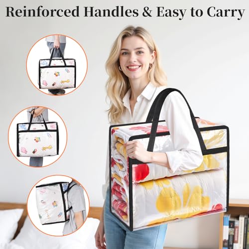 SpaceTrove Clear Clothes Storage Bags, 4 Pack Closet Organizers and Under Bed Storage Containers, Foldable Moving Bags with Zippers for Comforter, Blanket, Bedding, Duvet, PVC Packing Bags 90L - size: 90L