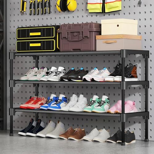 SAN HE Long Shoe Rack-Shoe Organizer 2 Tier Shoe Rack for Closet Front Door Entryway Garage, Stackable Free Standing and Freely Combinable Shoe Storage, Space Saving Small Shoe Shelves.
