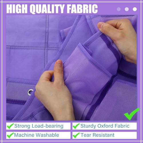 Windyun 40 Large over the Door Hanging Shoe Organizer Purple Mesh Pockets Shoe Rack for Closet Behind Door Hanger Storage Holder Nonslip for Cruise Essentials, Dorm Room Storage, Utility Room - color: Purple