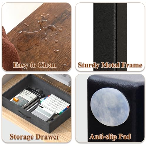 MARTY Printer Stand with Storage Drawer for Desk, 2-Tier Desktop Printer Stand Shelf Organzier for Home Office Printer Riser Under Desk Small Printer Table (Rustic Brown) - color: Rustic Brown, size: 2 Tier With Drawer