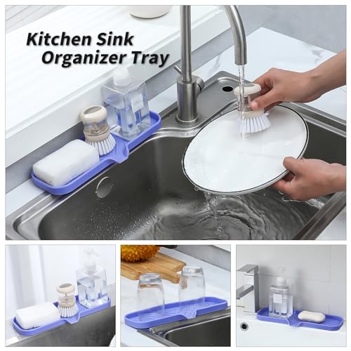 MicoYang Silicone Bathroom Soap Dishes with Drain Spout-Bathroom and Kitchen Sink Organizer,Sponge Holder,Dish Soap Tray,Perfect for Dispenser,Scrubber,Bottle on Sink or Counter-Light Purple 12"×4" - color: Light Purple, size: L(12"×4")