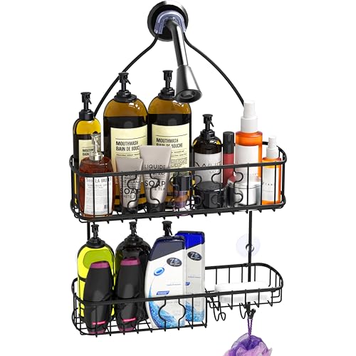 Simple Houseware Bathroom Hanging Shower Head Caddy Organizer, Black - color: Black, size: Large