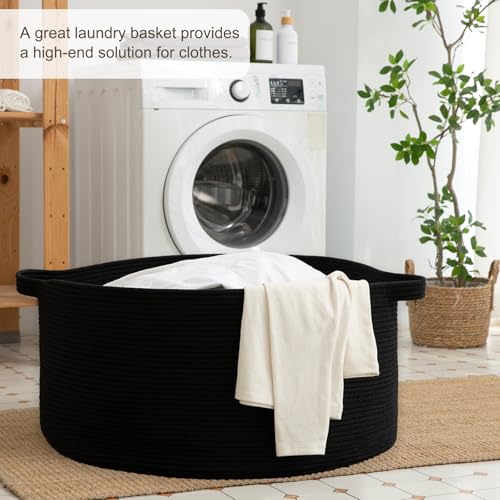 OIAHOMY 105L Blanket Basket for Living Room, Large Basket 23.6" x 23.6" x 14.6" with Handle, Laundry Hamper for Blankets, Pillows, Toy Storage for Kids, Dogs - Black - color: Black, size: 23.6" x 23.6" x 14.6"