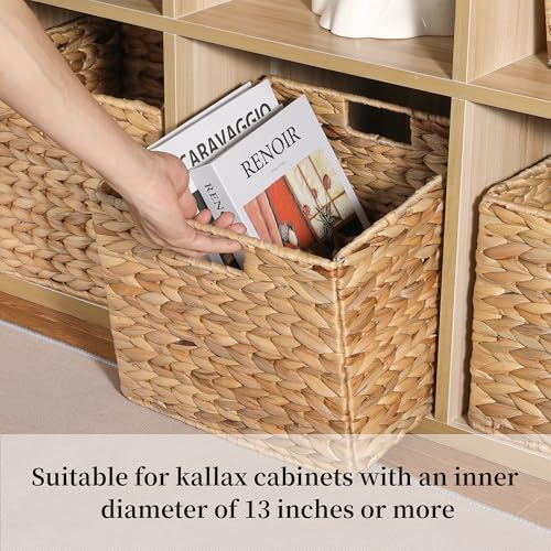 12x12x10in Water Hyacinth Storage Basket Large, Folding Cube Woven Wicker Storage Basket for Shelves, Pantry Baskets Organization and Storage, Kitchen Storage Baskets, Large Rattan Basket Set of 3 - color: Water Hyacinth