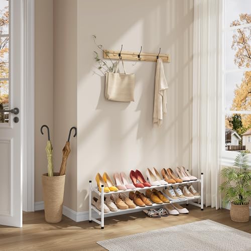 Tajsoon Expandable Shoe Rack for Closet 2 Tier, 28“-41“ Adjustable & Stackable Shoe Shelf Storage, Metal Shoe Rack Organizer for Front Door Entrance, Closet, Garage, Entryway, White - color: White, size: 2 Tier