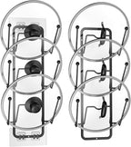 2 Pack Pot Lid Organizer for Cabinet, 2 in 1 Wall Mount & Adhesive Pot Lid Holder Rack for Kitchen Storage 6 Tier Pan Lid Organizer for Easy & Tidy Kitchen Organization