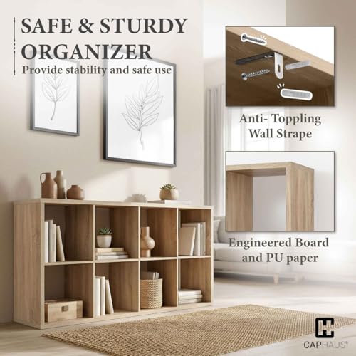 CAPHAUS Sturdy Room 13-Inch Cube Storage Organizer Shelf, with Extra Thick Exterior Edge, Open Storage Shelf Divider, Bookcase, 6-Cube, Natural Oak - color: Natural Oak, size: 6 Cube