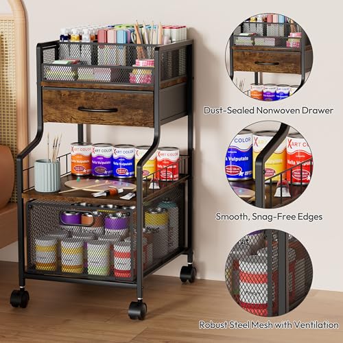 SWTYMIKI Rolling Under Desk Storage - Storage Cart with Drawers & DIY Divider - Art Cart Organizer on Wheels - Craft Rolling Utility Cart for Office, Craft Room & Studio Espresso - color: Espresso