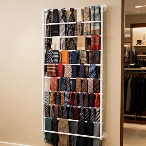 10-Layer Wall Mounted Display Rack, Tie & Scarf Rack Belt Towel Holder Wrapping Paper Ribbon Organizer Scarves Belts Necktie Hijab Stand Metal Shelving for Home, Retail Stores, Flower Shop - color: White, size: L: 23.6 in, H: 47.2 in