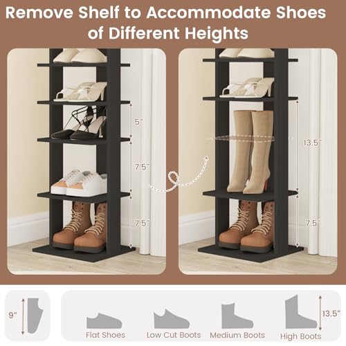Tangkula 8-Tier Vertical Shoe Rack, Space-Saving Corner Shoe Organizer for 7 Pairs, Narrow Shoe Storage for Entryway, Front Door, or Closet - color: Black, size: 10" x 11" x 43.5"