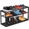 Jripae Bamboo Shoe Rack for Closet, 3 Tier 32.5inch Longer Shoe Organizer Shelf Holder Storage 12-15 Pairs Stackable for Entryway Door Hallway Bedroom Garage Space Saving Foldable Black - size: 3-tier-long/32.5*10.5*17in