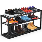 Jripae Bamboo Shoe Rack for Closet, 3 Tier 32.5inch Longer Shoe Organizer Shelf Holder Storage 12-15 Pairs Stackable for Entryway Door Hallway Bedroom Garage Space Saving Foldable Black - size: 3-tier-long/32.5*10.5*17in