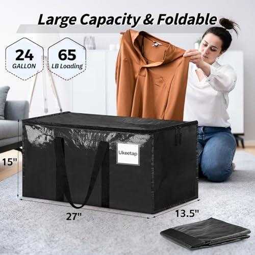 16 Pack Extra Large Heavy Duty Moving Bags, Black Storage Bins with Lids, Reinforced Handles & Heavy-Duty Zippers Moving Boxes Storage Bags Totes for Clothes Packing, Dorms, College Supplies, Black - color: Black, size: 16 Pack