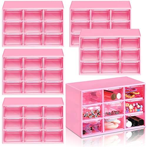 Amyhill 6 Pcs Mini Drawer Organizer Small Organizer with 9 Drawers Plastic Desktop Craft Storage Box for Office Home Room Jewelry Cosmetics Collection(Rose Red) - color: Rose Red