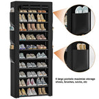 OYREL Large Shoe Rack, Black, 6 Side Pockets, 23.6" Wide x 11.4" Deep x 68.9" Tall, 36-41 Pairs of Shoes - color: Black