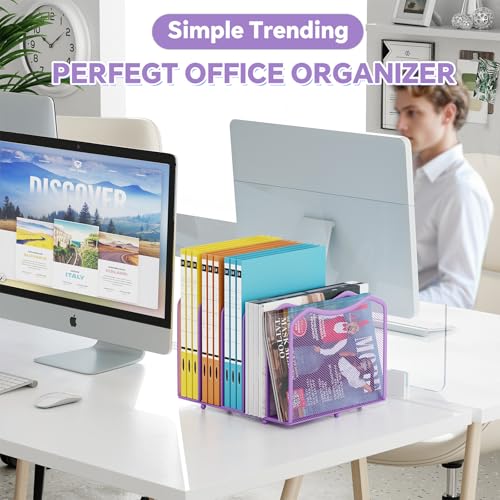 Simple Trending Mesh Desktop File Sorter Organizer, 5-Section Bookshelf for Desk Home Office, Purple - style: 5 Section Purple
