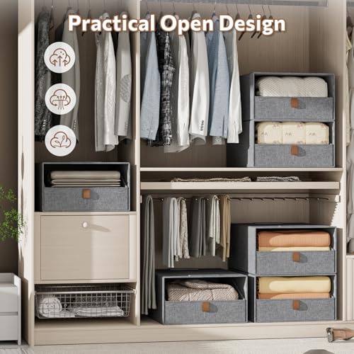 4-Pack Storage Bins with Drawers Large Closet Organizers and Storage Stackable Fabric Clothes Storage Box Collapsible Closet Drawers Organizer for Bedroom Living Room Under Bed (Deep Grey, 21L*4) - color: Deep Grey