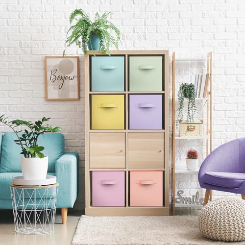 Sorbus 11 Inch Storage Bins - Sturdy Collapsible Fabric Storage Cubes with Handle - 12 Foldable Baskets for Organizing Clothes, Toys, Books - Storage Baskets for Shelves, Closets - color: 12 Pack Pastel Multi-Color, size: 11 Inch