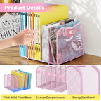 Simple Trending Mesh Desktop File Sorter Organizer, 5-Section Bookshelf for Desk Home Office, Pink - style: 5 Section Pink