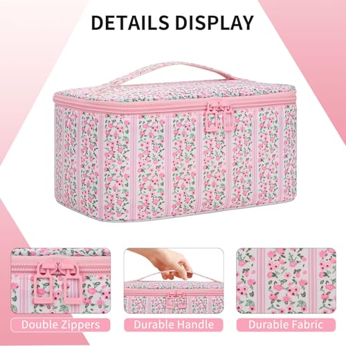 OCHEAL Makeup Bag for Women - Travel Cosmetic Organizer with Brush Slot & Divider, Large Capacity Toiletry Bag for Girls, Travel Makeup Case for everyday Make up Accessories -Pink Floral - color: 0020_Floral Pink, size: Medium
