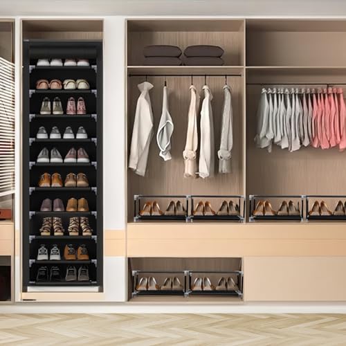 ERONE Shoe Rack with Cover 10 Tier Tall Slim Narrow Shoe Rack Organizer Space-Saving Sturdy Shoe Storage Shelf for Entryway, Closets
