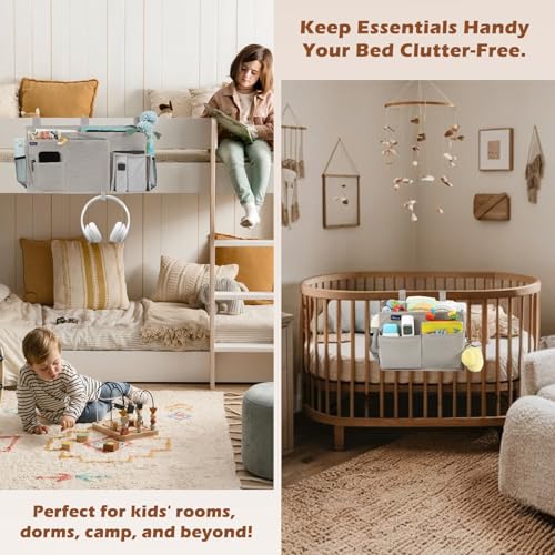 Surblue Bedside Caddy Bunk Bed Storage Organizer Hanging Pockets for College Dorm Rooms, Hospital Beds, Baby Bed Rails, Camping, RV, Small and Large Set, Grey - color: A-Grey, size: Small+Large