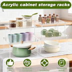 Clear Cabinet Organizer, 4 Pack Acrylic Cabinet Organizer and 1PC Acrylic Display Box, Stackable Spice Rack Organizer Shelf for Kitchen Dishes, Spices, Soda Cans and Bottles