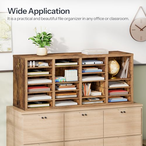 HOOBRO Literature Organizers, 24 Compartments Office Mailbox with Adjustable Shelves, Wood Countertop Literature Sorter for Office, Home, Classroom, Mailrooms Organization Rustic Brown FG64WF01 - color: Rustic Brown, size: 37.4"L