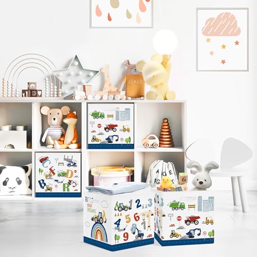 Clastyle Cars Storage Cube Organizer Set Handle Closet Clothes Cube with Metal Frame Foldable Parents Organizer Storage Basket for Book Toy,Number Letter,11.8x11.8x11.8 in - color: Number Letter, size: 11.8x11.8x11.8 in