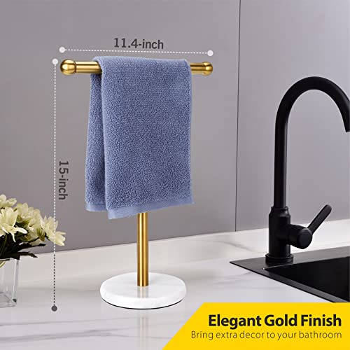 Gold Hand Towel Holder Stand with Heavy Marble Base, T-Shape Towel Rack, Free-Standing for Bathroom Vanity Countertop, 304 Stainless Steel (Gold) - color: Gold