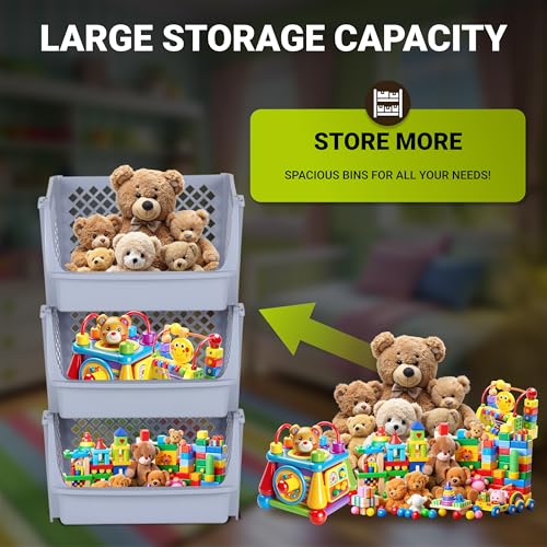 TidyFriend 3 Pk XLarge Stackable Storage Bins Open Front for Pantry Organizers & Storage, Pantry Storage for Food, Kitchen & Home Organization, Plastic Storage Bins, Dorm Room Essentials (Light Grey) - color: Light Grey, size: 3 Pack - Xlarge