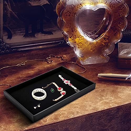 Black Velvet Stackable Jewelry Tray Showcase Display Earring Necklace Bracelet Rings Organizer…… (4 pcs) - size: 4 pcs