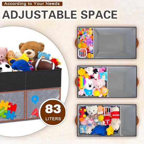 2 Pack Large Toy Storage Box with Clear Lids Collapsible Toys Chest Organizer Bin Basket with Adjustable Dividers for Kids Boys Girls Living Room Nursery Playroom Closet Black and Grey - color: Black and Grey, size: 2 Pack