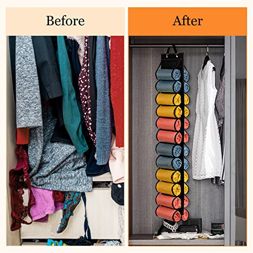 Lirex Hanging Yoga Legging Storage Organizer with 24 Pockets, Foldable Oxford Cloth Hanging Closet Organizer Shirts Jeans Storage Hanger Socks Holder for Family Closet Bedroom, Black - color: Black