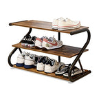 3-Tier Shoe Rack, Wooden Shoe Storage with S Shape Heavy Duty Metal Free Standing, Shoe Organizer Shelf for Entryway, Living Room, Closet, Bedroom (Rustic) - size: 11.81 x 25.78 x 15.86 Inches