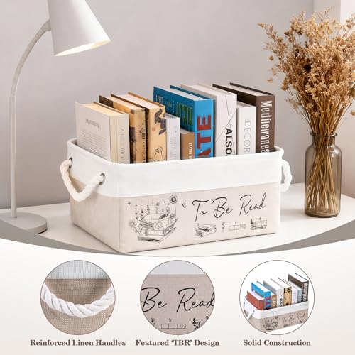 Book Lovers Gifts for Women Men – TBR Book Storage Basket with Pocket, Book Basket for Couch & Bedside, Reading Accessories, Book Club Gifts for Teacher Librarian, Decor for Living Room