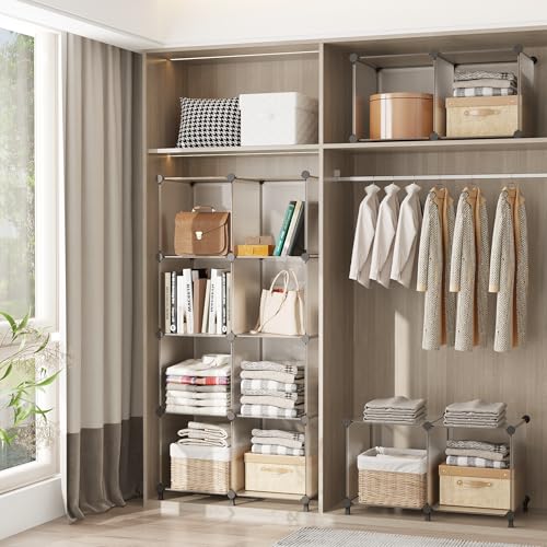 AWTATOS Cube Storage Organizer, Closet Organizers and Storage, 6 Cube Shelves Bookshelf, DIY Stackable Plastic Clothes Organizer Shelving for Bedroom, Home, Transparent Twill - color: Translucent Twill