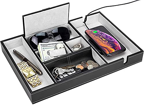 Leather Valet Tray for Men - EDC Catch All, Dresser Organizer, Jewelry & Wallet Desk Accessory, Bedside Entryway Key Catchall - color: Gray