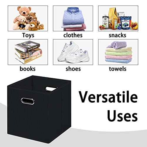 Black Foldable Storage Cubes Bins , Fabric Storage Box Cubes Organizer Baskets with Dual Handles for Home Organizer (Black) - color: Black, size: 1 Pack