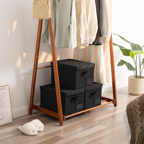 GRANNY SAYS Storage Bins with Lids, Storage Bins for Linen Closet Shelves, Decorative Storage Boxes with Label, Clothes Storage and Organization for Organizing, 3-Pack, Large, Black - color: Black, size: Large