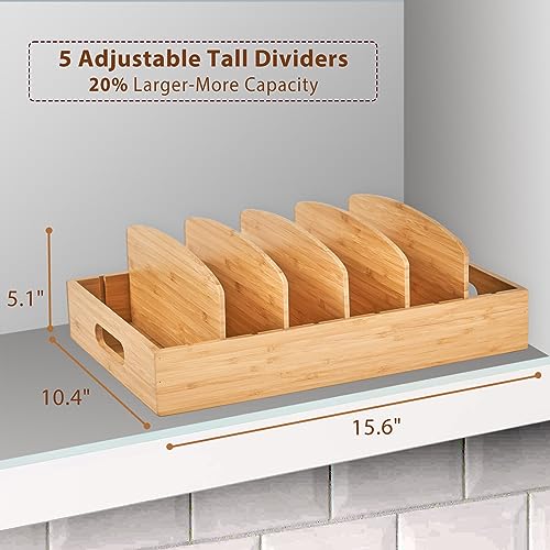 Umilife Extra Large Kitchen Cabinet & Drawer Organizer, Bamboo Lid Holder with 5 Tall Adjustable Dividers, Pantry Organization and Storage for Food Container Lid - size: Extra Large