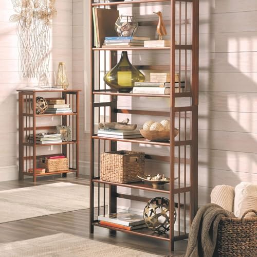 HomeStock 3-Shelf Stackable Folding Office Wood Furniture Bookcase, Contemporary Home and Office Furniture, Sturdy Wooden Shelving Storage Chestnut/27.5 Inch - color: Chestnut, size: 27 5 Inch
