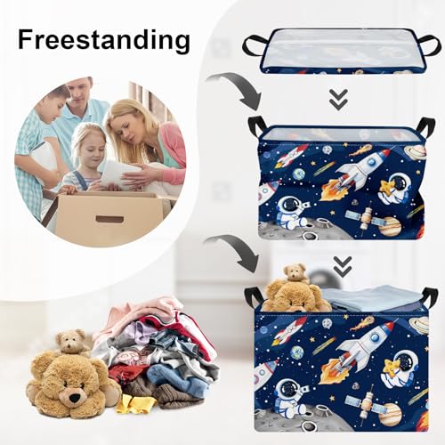 Space Rockets Laundry Hamper Cartoon Astronaut Large Storage Basket Planet Collapsible Parents Organizer Boys Clothes Toy Bins for Bedroom, Bathroom, Blue, 36L - color: Blue, size: 36L