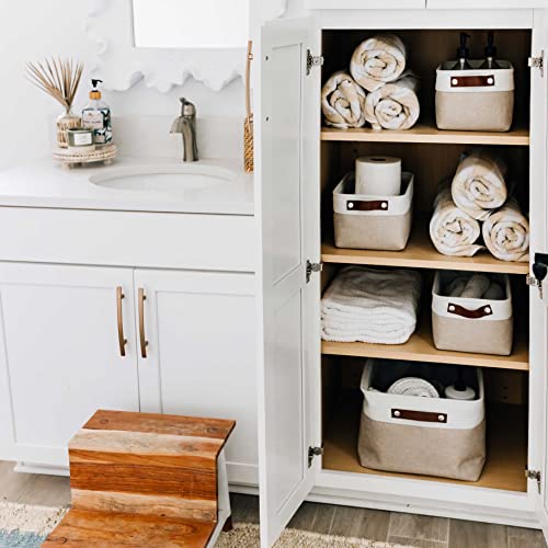 OrganiHaus Small Fabric Storage Baskets 3 Pack, 12x8in Cloth Storage Bins for Shelves, Small Baskets for Organizing Bathroom Pantry Closet, Canvas Shelf Baskets, Beige/Off-White - color: Beige / Off-White, size: Small - 3pc