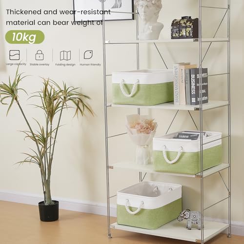 Large Storage Baskets- 15.7x11.8x8.26 inch Storage Bins for Shelves and Closet Organizing, Foldable Fabric Bin for Home Organization Clothes and Laundry (3-Pack, White&Green) - color: WhiteGreen, size: 15.7inX11.8inX8.26in-3P